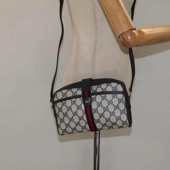 GUCCI GG Supreme Sherry Line Shoulder Bag PVC Navy Red - Picture 1 of 16